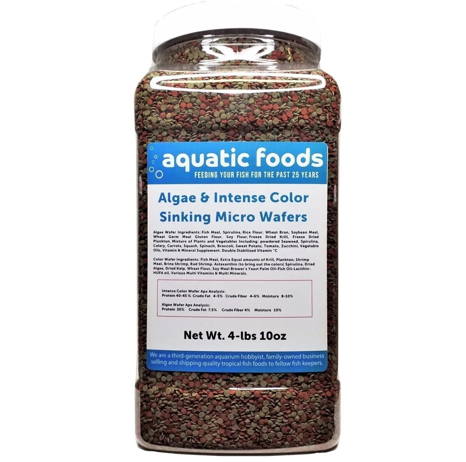 1/8" Wafer Mix of Algae & Intense Color Enhancing Sinking Micro Wafers for Bottom Fish, Shrimp, Crabs, Crayfish, All Tropical Fish4-lb & 10oz Lg Jar