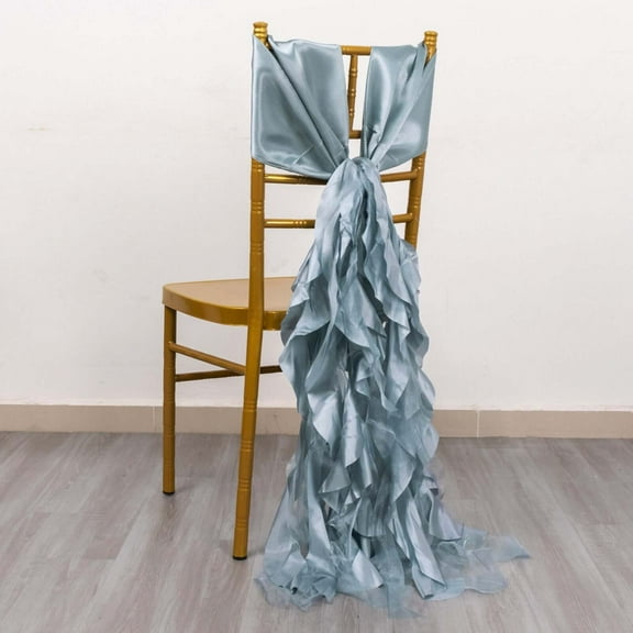 Efavormart 5 Pack Dusty Blue Curly Willow Chiffon Satin Chair Sashes