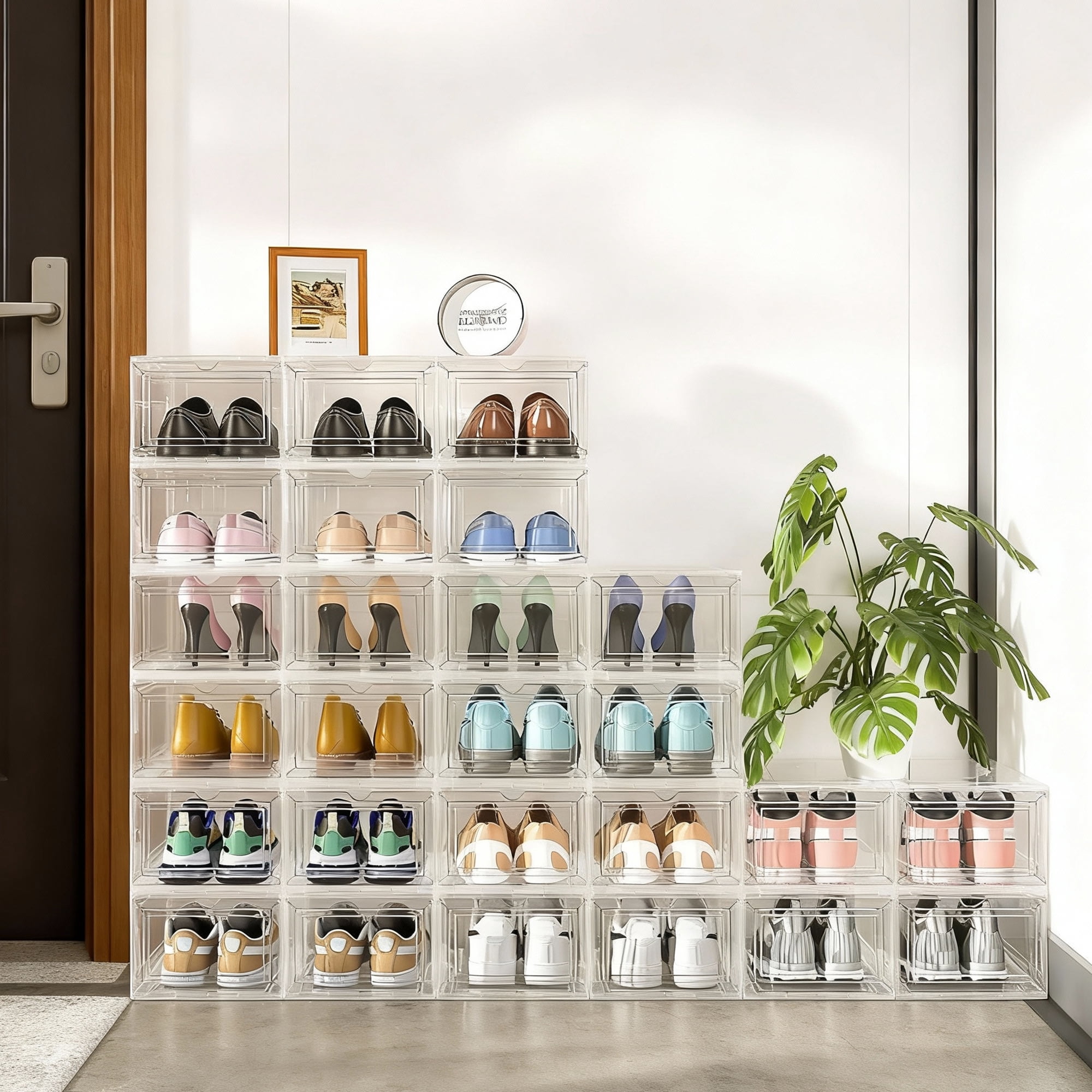 cisilov Shoe Storage Box, 8 Pack Clear Plastic Stackable Shoe Organizer with Magnetic Door