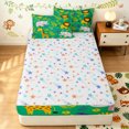 thumbnail image 4 of Manfei Forest Elephant Wildlife Zipper Full Size Comforter Sets with Fitted Sheet and 2 Pillowcases, Kawaii Flower Leaf Zipper Bedding Set, Green, Colorful Stars Reversible, 4 Pieces, 4 of 7