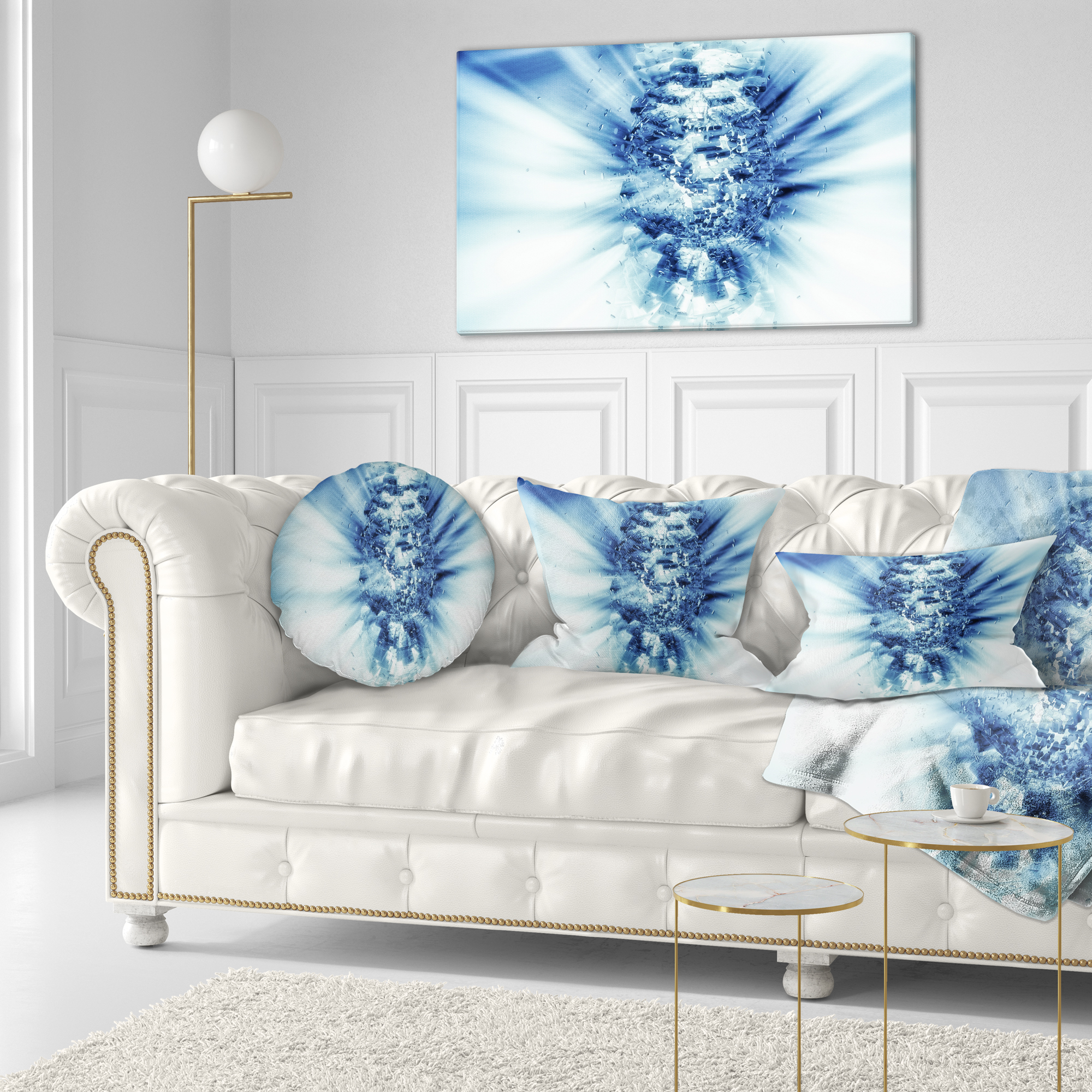 Designart Fractal 3D Blue Splash Burst - Contemporary Throw Pillow - 12x20