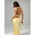 thumbnail image 3 of Yellow Solid Deep V-Neck Sleeveless Backless Tie Maxi Dress For Party Cocktail Formal Bridesmaid Wedding Guest, 3 of 8