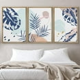 thumbnail image 2 of IDEA4WALL Framed Canvas Print Wall Art Set of 3 Pastel Blue Monstera & Palm Leaves Colorful Boho Wall Decor Abstract Geometric Plants Botanical Art Minimal Nordic Zen Artwork - Natural 16"x24"x3, 2 of 5