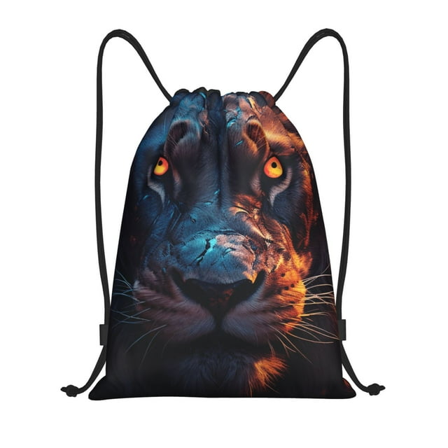 Xecao Forest Cool Lion Pattern Sports Drawstring Backpack - String Swim Gym Bag with Wet Proof Pocket for Women&Men-Medium