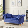 thumbnail image 2 of 63" End of Bed Storage Bench with 2 Pillows, Velvet Storage Couch with Buttons Tufted and Nailhead Trimmed, Rolled Arm Loveseat for Bedroom, Living Room, Blue, 2 of 7