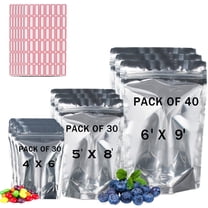 BELLE KR® Mylar Bags for Food Storage- Pack Of 100 (30 Pieces 4"x6" and 5"x8" and 40 Pieces 6"x9") Resealable Mylar Ziplock Bag with 7.5mil Thickness with Labels