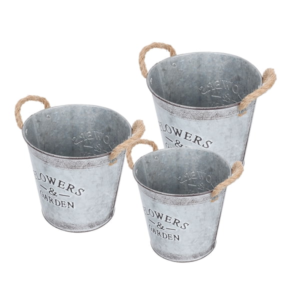 BESTYASH Set of 3 Light Grey Iron Flower Pots for Indoor and Outdoor Planting, Garden and Home Decorative