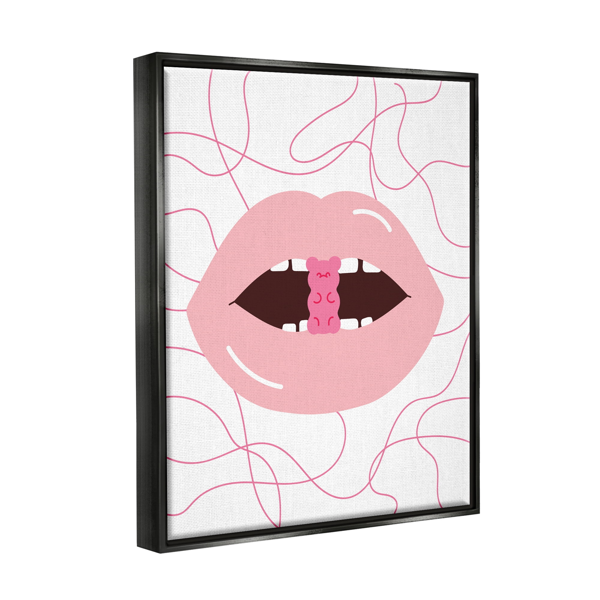 Stupell Industries Pink Lips & Gummy Candy Food & Beverage Painting Black Floater Framed Art Print Wall Art, 25 x 31