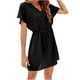 thumbnail image 2 of Puntoco Vestido De Manga Corta Con Cuello En V, Vestido Casual Suelto De Verano Estampado Vestido De Playa Con Cuello En V Vestido De Manga Corta Negro Xxl, 2 of 6