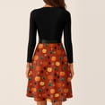 thumbnail image 5 of Women's Halloween Dress Bat Ghost Crew Neck Cocktail 1950s Classic Dresses Long Sleeve Hepburn Retro Vintage Dress with Belt 5XL, 5 of 6
