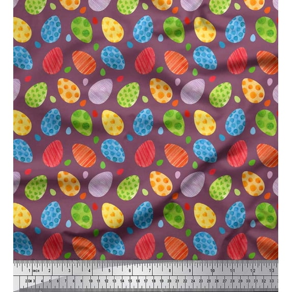 Soimoi Satin Silk Fabric Egg Easter Print Fabric by Yard 42 Inch Wide