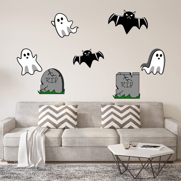 VWAQ Halloween Wall Decals Variety Pack- Vinyl Stickers Spooky Decor Peel and Stick 7pcs - PAS46