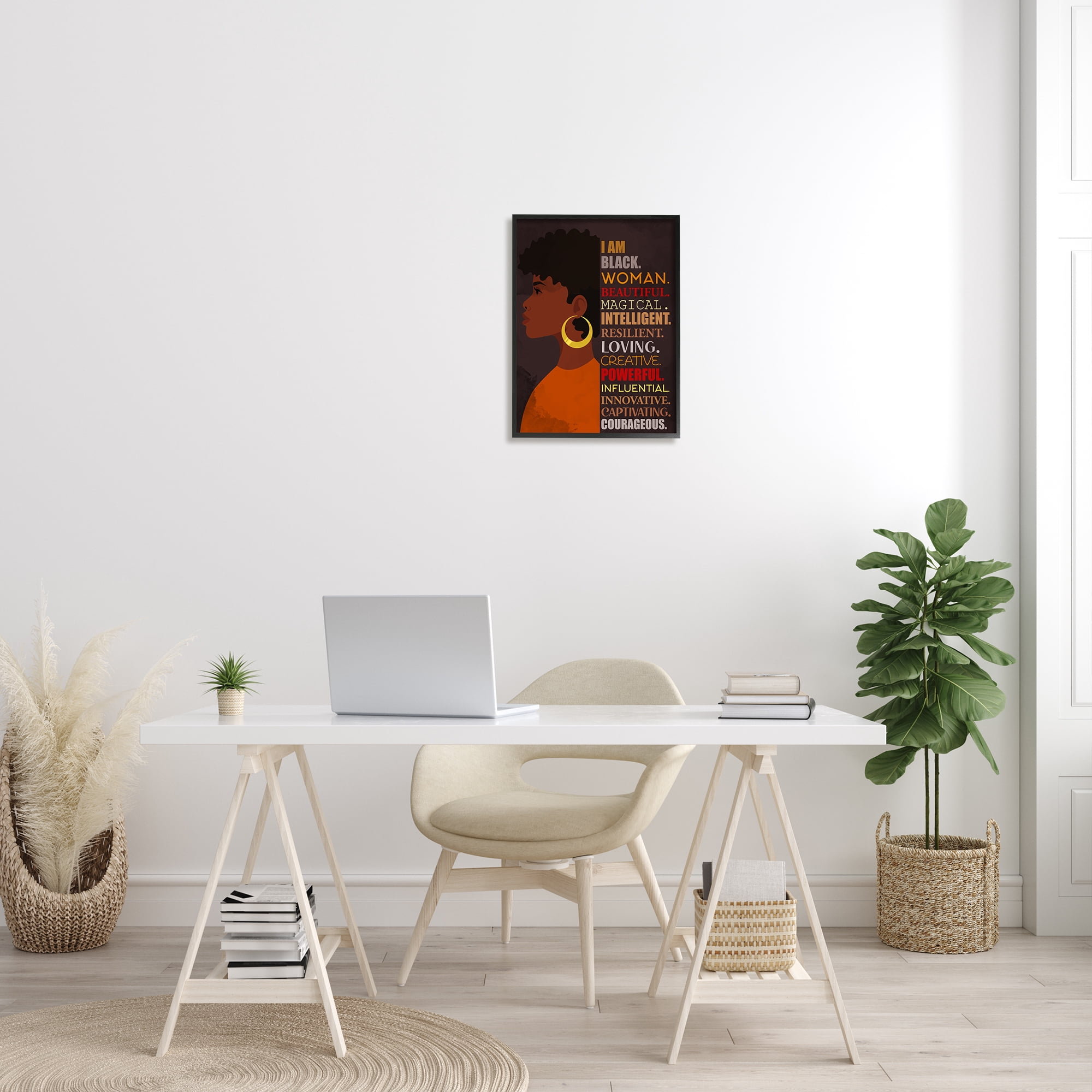 Stupell Industries African American Woman I Am Inspirational Phrases Inspirational Painting Black Framed Art Print Wall Art, 16 x 20
