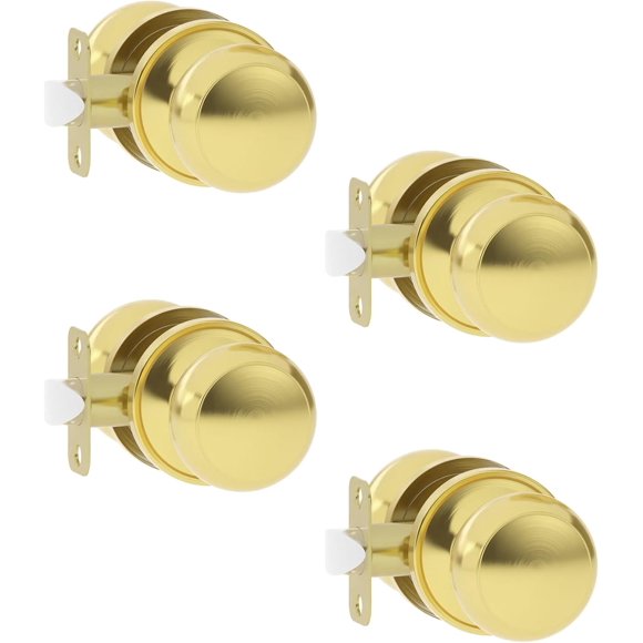 4 Pack Passage Brushed Gold Door Knobs, Gold Door Handles Interior for Bedroom or Bathroom, Heavy Duty Gold Door Handle for Left Right Sided Doors