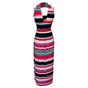 Peach Couture Colorful Striped Halter Backless Vacation Maxi Dress