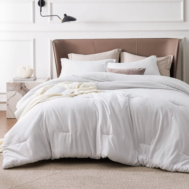 Juego de edredón Bedsure Super King, blanco grisáceo, 3 piezas