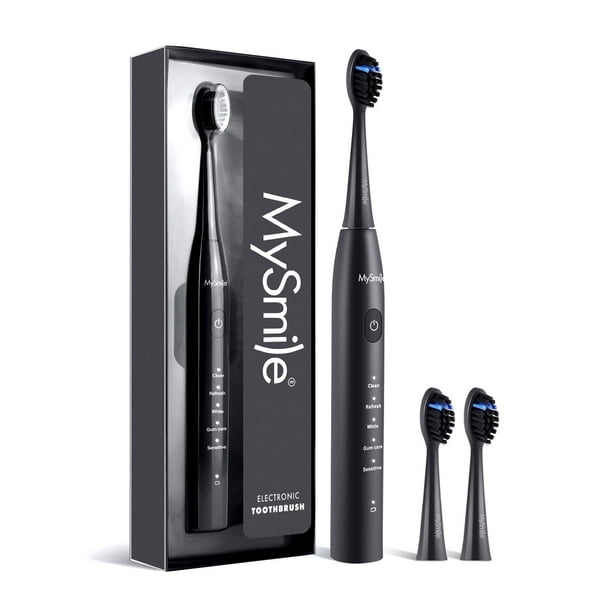 MySmile Cepillo Eléc. Sónico DY156 Adultos, Motor Súper Vibración, Recargable, Seguro Esmalte, 3 Cabezales, 5 Modos, 60 Días x Carga, Negro