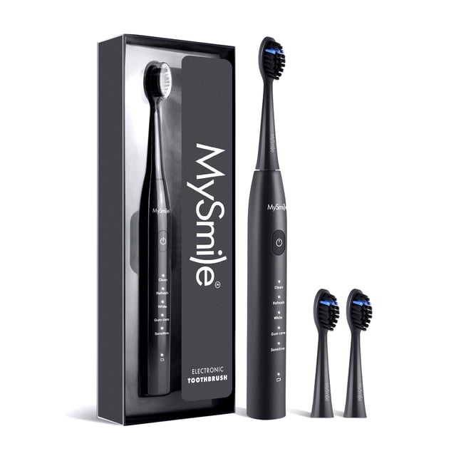 MySmile Cepillo Eléc. Sónico DY156 Adultos, Motor Súper Vibración, Recargable, Seguro Esmalte, 3 Cabezales, 5 Modos, 60 Días x Carga, Negro