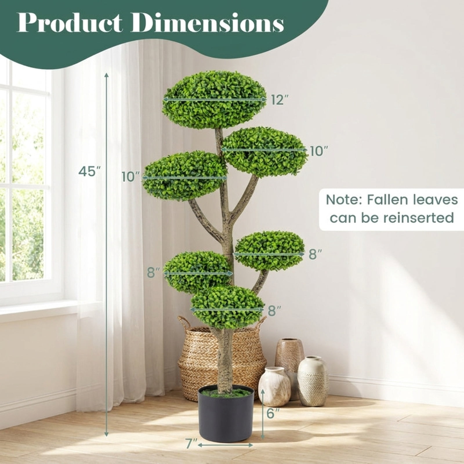 Vebreda Indoor Outdoor 6 Balls Topiary Tree with Realistic Trunk and Weighted Cement-Filled Base, Vivid & Lifelike Look, Long-Lasting Quality