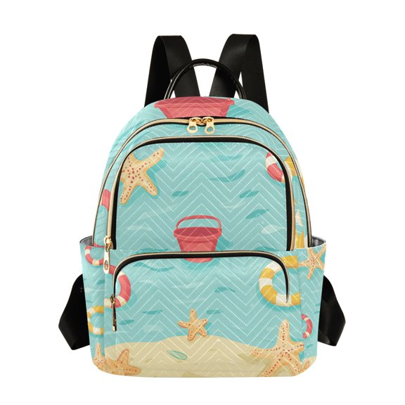 FORMRS Mini Backpack Purse for Women Quilted Travel Daypack Casual Shoulder Bag, Blue Beach Pattern
