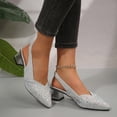 thumbnail image 3 of Dakaela Kitten Heels for Women Rhinestone Closed Pointed Toe Chunky Heeled Sandals Sparkly Slip on Wedding Bride Dress Pumps Shoes Silver 8, 3 of 9