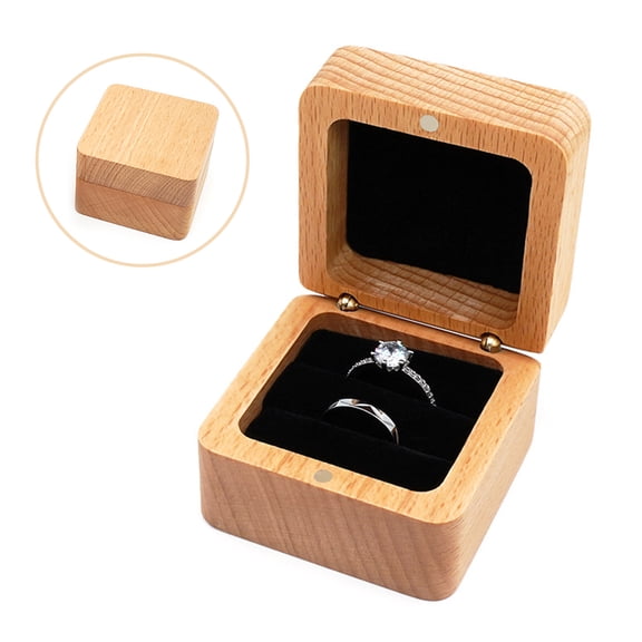 2 Slots Solid Wood Wedding Ring Box with Window, Vintage Rustic Proposal Ring Box for Engagement Ceremony Ring Bearer Box