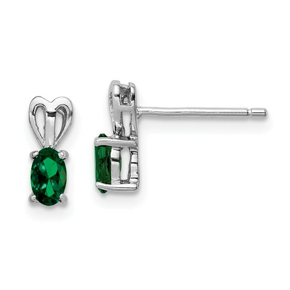 White Sterling Silver Earring Birthstone (05) May Women'S Emerald, Lab Created Oval Green 10 mm 4