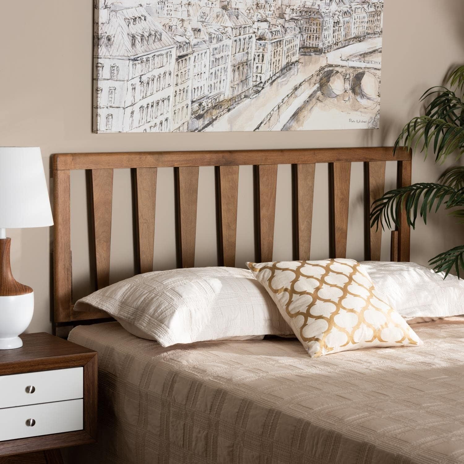 Baroque Beauty Headboard - Elegant Ash Walnut Finish, Wood Construction, Classic Design for Timeless Bedroom Style