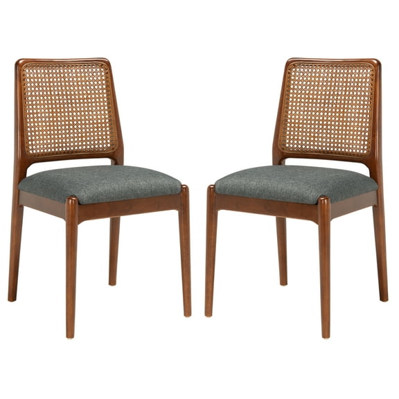 SAFAVIEH Reinhardt Rattan Dining Chair, Brown/Grey, Set of 2 (19 in. W x 17.5 in. D x 32 in. H)