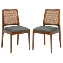 SAFAVIEH Reinhardt Rattan Dining Chair, Brown/Grey, Set of 2 (19 in. W x 17.5 in. D x 32 in. H)