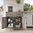 thumbnail image 5 of HOSTACK Coffee Bar Cabinet, Kitchen Storage Cabinet, Modern Farmhouse Buffet Sideboard with Drawer and Adjustable Shelf, Barn Door Accent Cabinets for Kitchen, Dining Room, Entryway, Ash Grey, 5 of 17