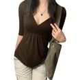 thumbnail image 2 of Fortune Women Solid Color T-Shirt Long Sleeve V Neck Button Tops Summer Slim Fit Tee, 2 of 9