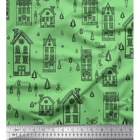Soimoi Green Cotton Voile Fabric Architectural Structure Architectural Fabric Prints By Yard 42 Inch Wide