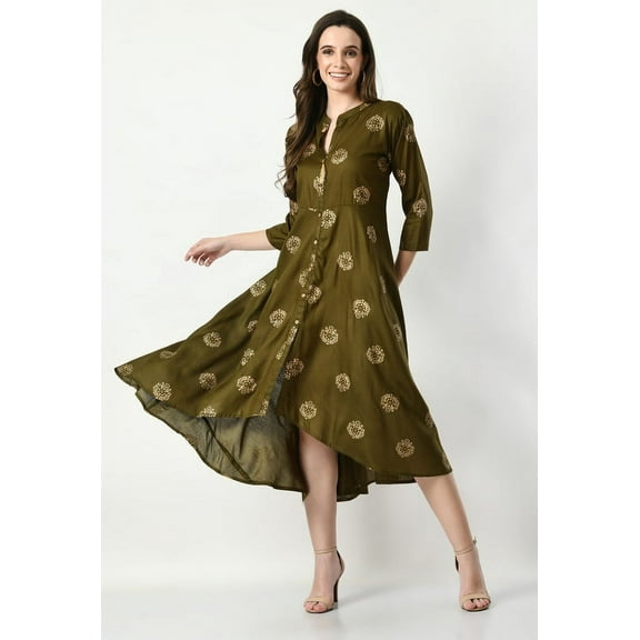 S MAJIDA Kurta Set for Women Foil Print Rayon Kurta with 3/4 Sleeve