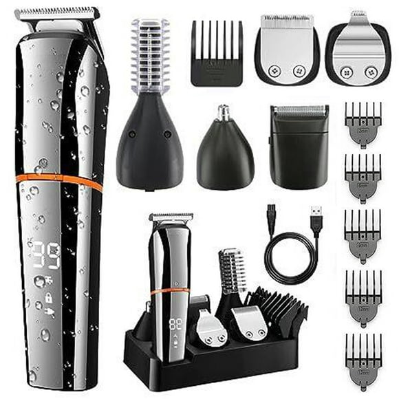 TFixol 6-in-1 USB Rechargeable Men's Grooming Kit with LCD Display, Waterproof Electric Shaver, Nose Trimmer, and Styling Tools (Orange)