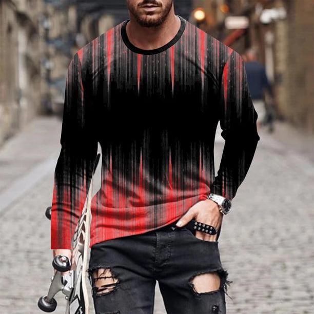 Blusas y camisas de manga larga con cuello redondo para hombre, blusa informal de manga larga con cuello redondo y estampado.