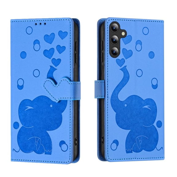 For Samsung Galaxy S26 5G 6.7" Cartoon Elephant Embossed Strong Magnetic Attachment/Closure, Card Slots/Pocket, With Hand Strap,PU Leather Flip Wallet Case ,Blue,For Galaxy S26 (5G)