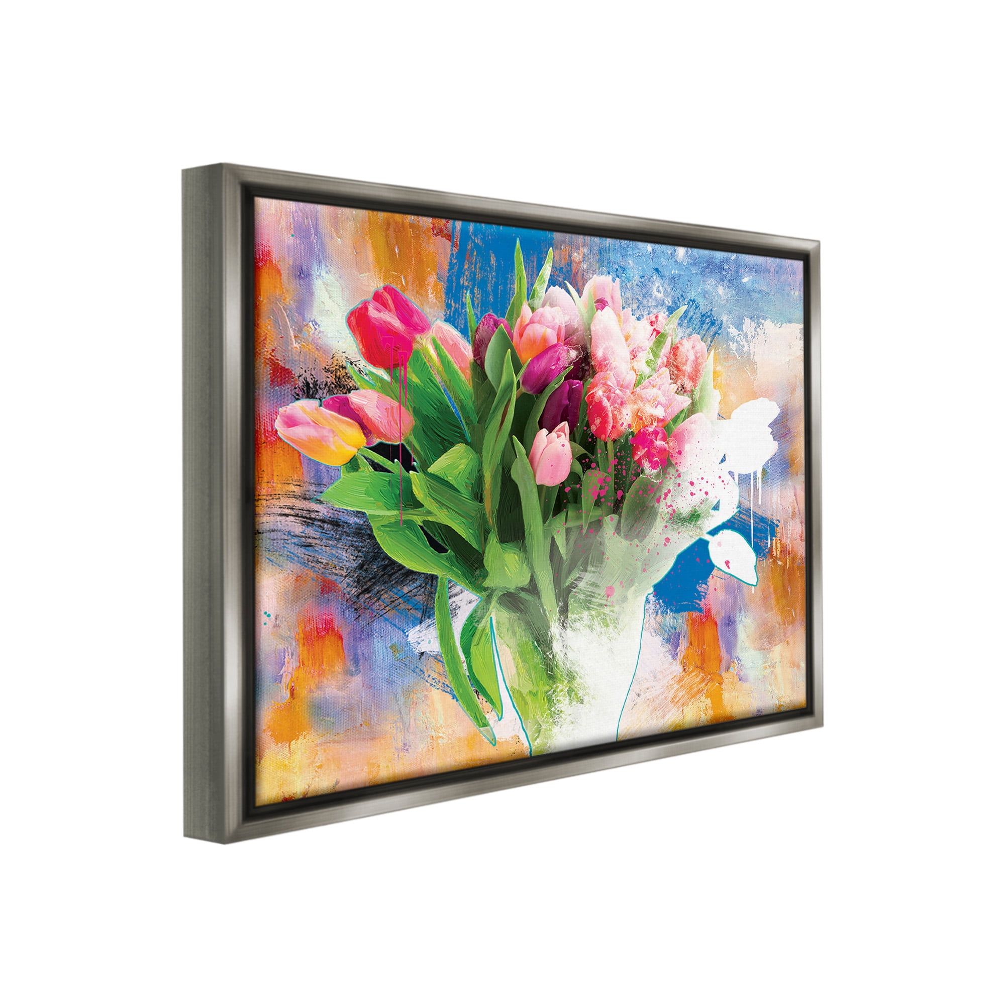 Stupell Industries Urban Spring Bouquet Botanical & Floral Painting Gray Floater Framed Canvas Art Print Wall Art, 31 x 25