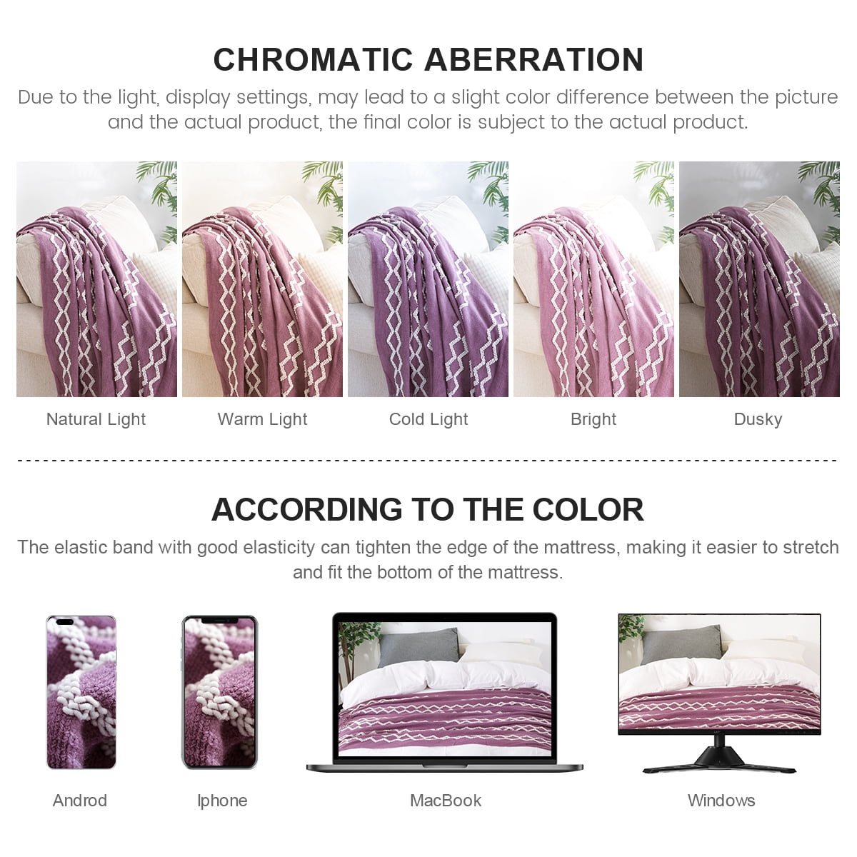 Bourina Fluffy Chenille Knitted Fringe Throw Blanket, Lightweight Soft Cozy Bed Sofa Chair Blanket, Deep Purple, 50" x 60"For Adults