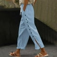 thumbnail image 2 of BODOAO Women's Linen Cropped Pants Ankle Capris Straight Leg Trousers Fashion Solid Color Cotton Linen Elastic Seven Pants Beach Casual Pants Linen Light Blue Xl, 2 of 6