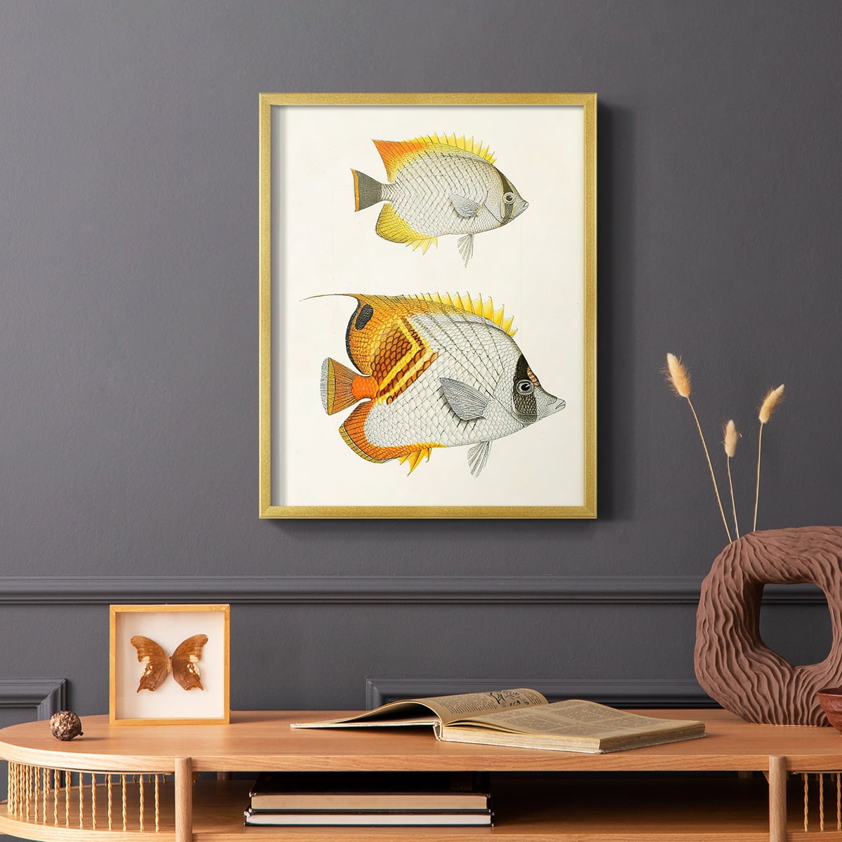 Yellow & Grey Fish I Framed Print - Solid Wood in Single Picture Frame Solid Wood 2 Framed Print