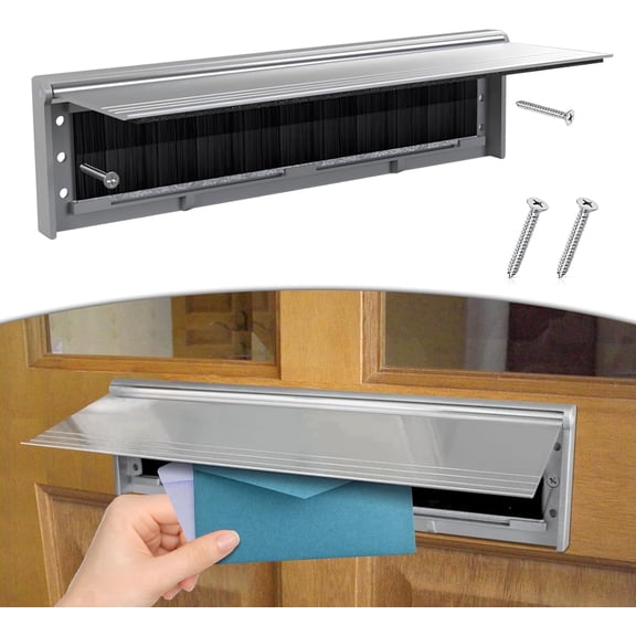 KOLAKO Mail Slot, Metal Letter Slot Internal External, Solid Letterbox Draught Excluder with Brush for Front Doors, 11.5 inch , Silver