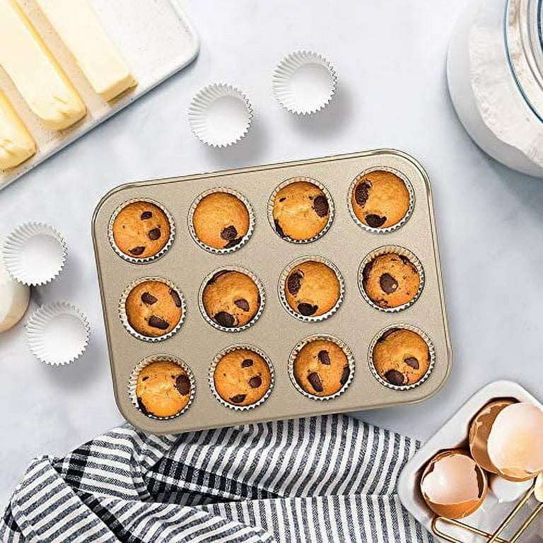 Boxiki Kitchen 12-Cup Mini Muffin Pan with Silicone Muffin Cups (Set of 12) Professional Nonstick Bakeware | Heavy Grade Steel