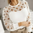 thumbnail image 4 of Charella Fashion Women Causal Round Neck Solid Color Lace Blouse Long Sleeve T-Shirt Summer Tops White,M, 4 of 8