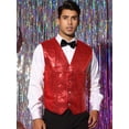 thumbnail image 2 of Unique Bargains Men's Sequin V-Neck Sleeveless Disco Sparkly Waistcoat Suit Vest S Red, 2 of 6