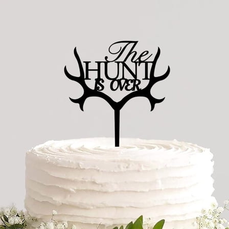 Wedding Cake Topper Custom Funny The Hunt Is over Baking Cake Insert Party Cake Decorations for Wedding Engagement Anniversary Marriage Party Decorations Supplies