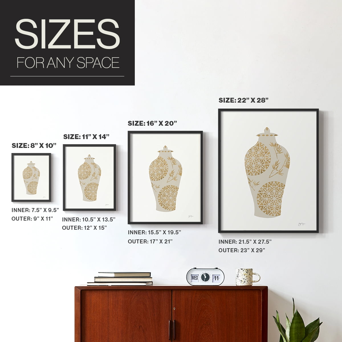 Neutral Urn II in Black Solid Wood 16 x 20 Framed Print