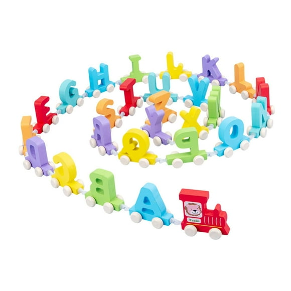 figatia Wooden Train Set Train Cars Letter Recognition Interactive Game Basic Cognitive