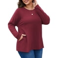thumbnail image 4 of FlorCurve Plus Size Sweatshirts for Women Long Sleeve Crew Neck Pollover Sweatshirt Casual Tunic Shirts with Pockets, Burgundy 5XL, 4 of 7