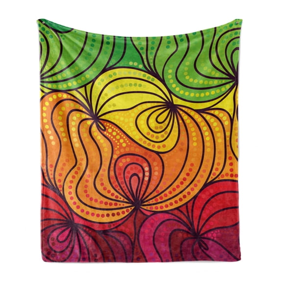 Abstract Soft Flannel Fleece Blanket, Colorful Tangled Lines Abstract Leaves Design with Various Size Dots Lively Colors, Cozy Plush for Indoor and Outdoor Use, 50" x 60", Multicolor, by Ambesonne